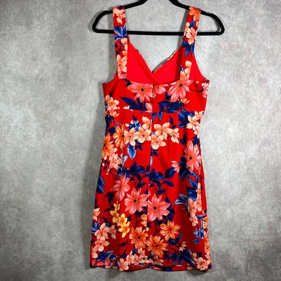 Guess Mini Dress Womens Size 14 Floral Faux Wrap Sleeveless Lined Artsy Retro - Picture 5 of 10